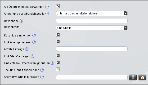 Übersichtsseite Grundeinstellungen